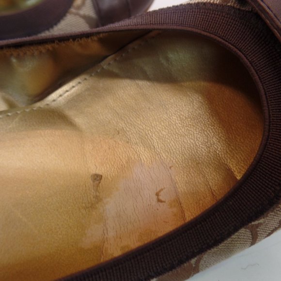 Coach Chelsey Signature Logo Fabric Brown Leather Flats Goldtone Hardware Sz 8 - Picture 12 of 15